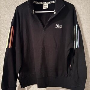 PINK Victoria's Secret Black Zip-Up Sweater with Stripes